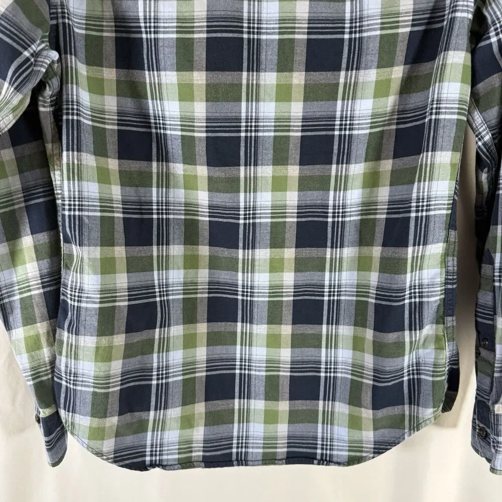 Banana Republic Grant Fit Luxe Flannel Men's Small Green Blue Long Sleeve Button